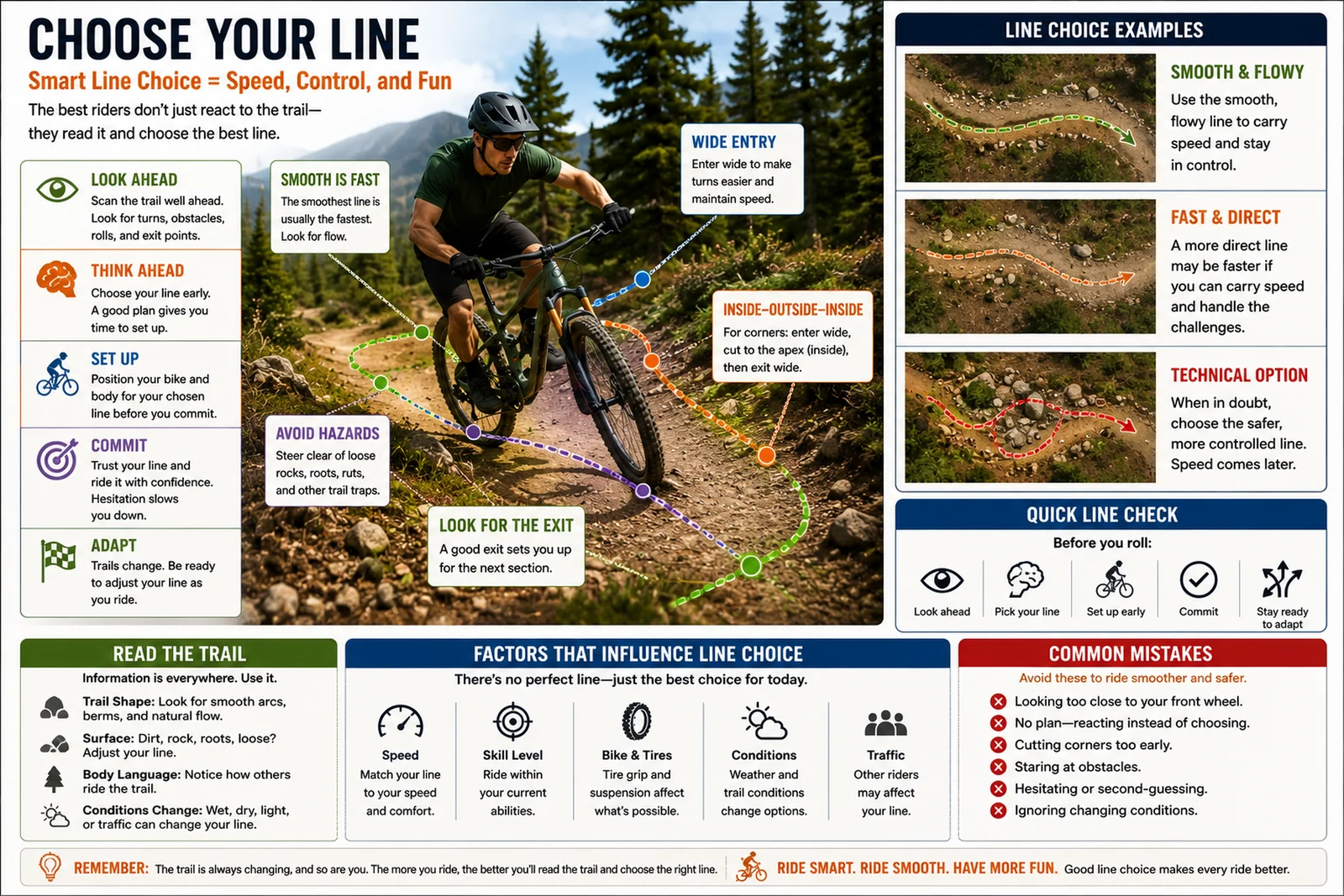 Reading the trail and choosing a line illustration